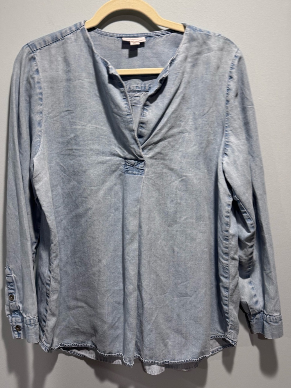 J. Jill Chambray Long-Sleeve V-Neck Denim-Style Blouse